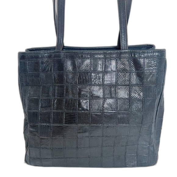 Vintage Kleinberg Sherrill Black Snakeskin Leather Grid Shoulder Bag Purse - Picture 1 of 12